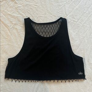 ALO Yoga Black Women's Overlay Crop Tank with Mesh Detail Size S